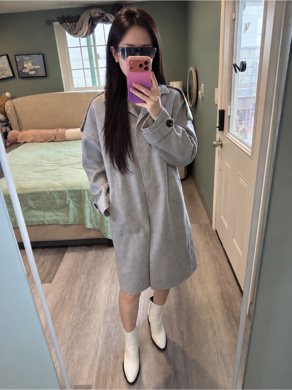 BLUE ERDOS 92% Wool 8% Cashmere Gray Oversized Drop Shoulder Long Coat XS/S